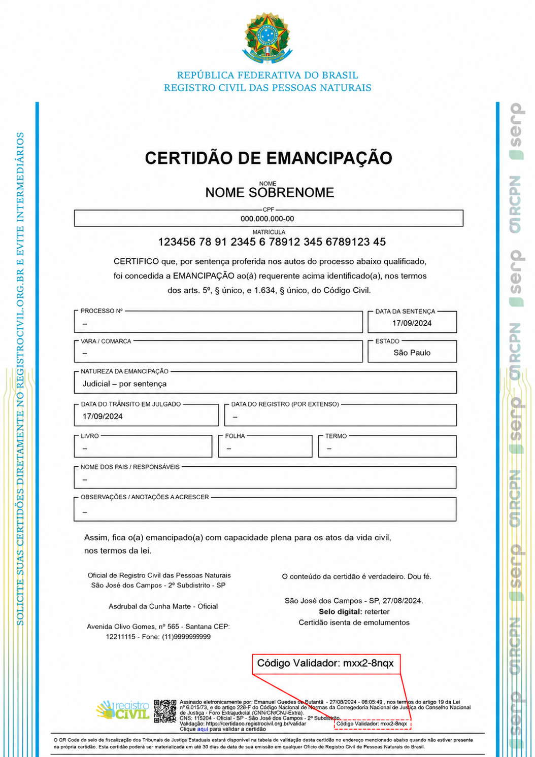 Certidão de Escritura de Emancipação
