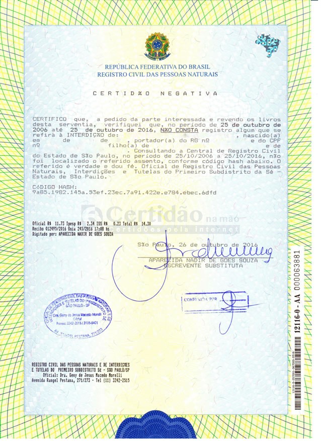 Certidão de Interdição