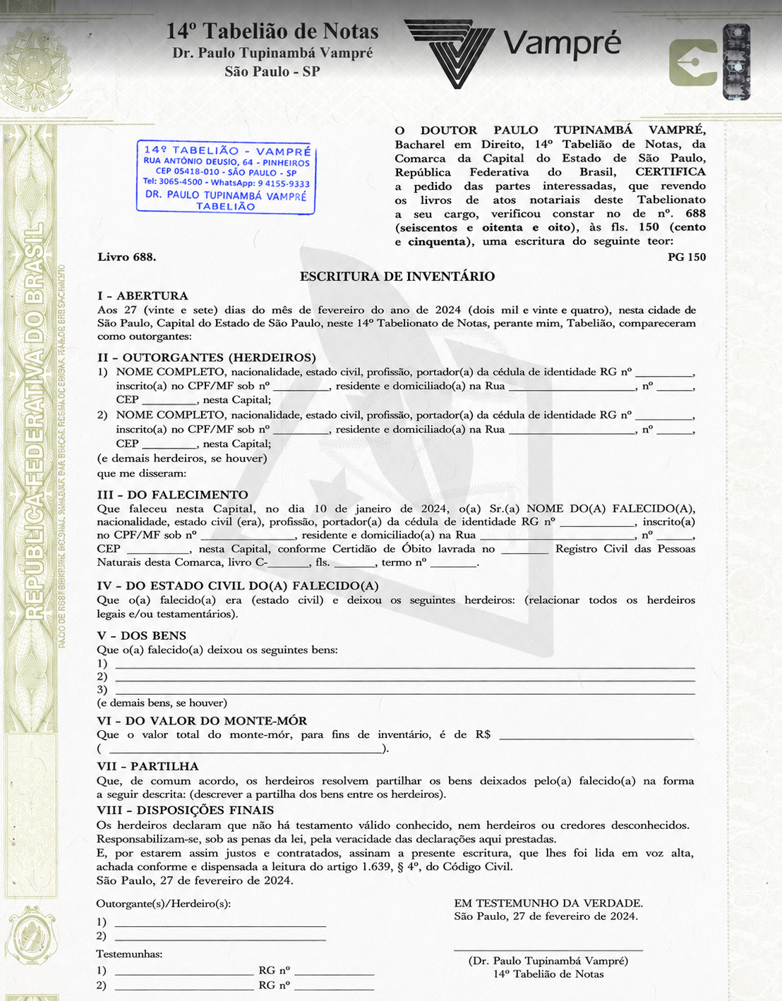 Certidão de Escritura de Inventário